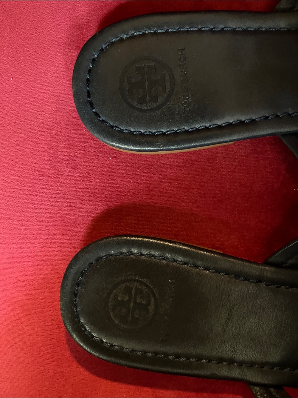 Tory Burch Black Sandals with Rainbow Logo Accents - Picture 2 of 6